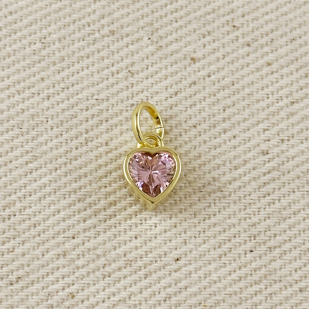 18k Gold Filled Colored CZ Bezel Heart Charm