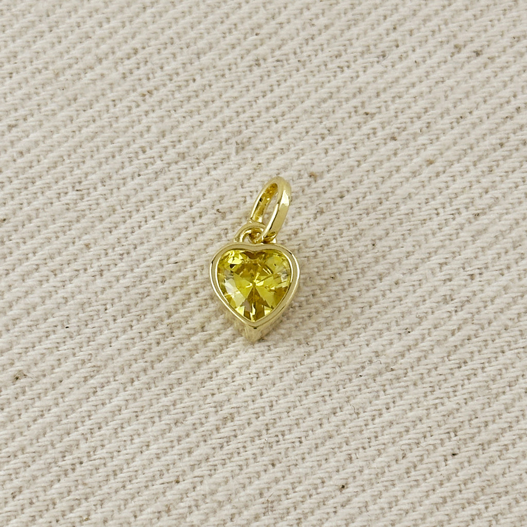 18k Gold Filled Colored CZ Bezel Heart Charm