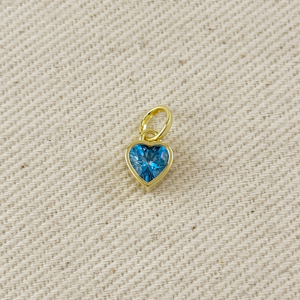 18k Gold Filled Colored CZ Bezel Heart Charm