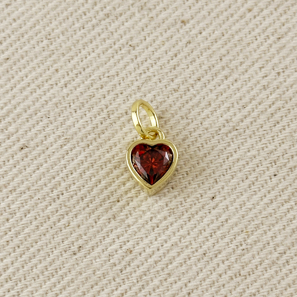18k Gold Filled Colored CZ Bezel Heart Charm