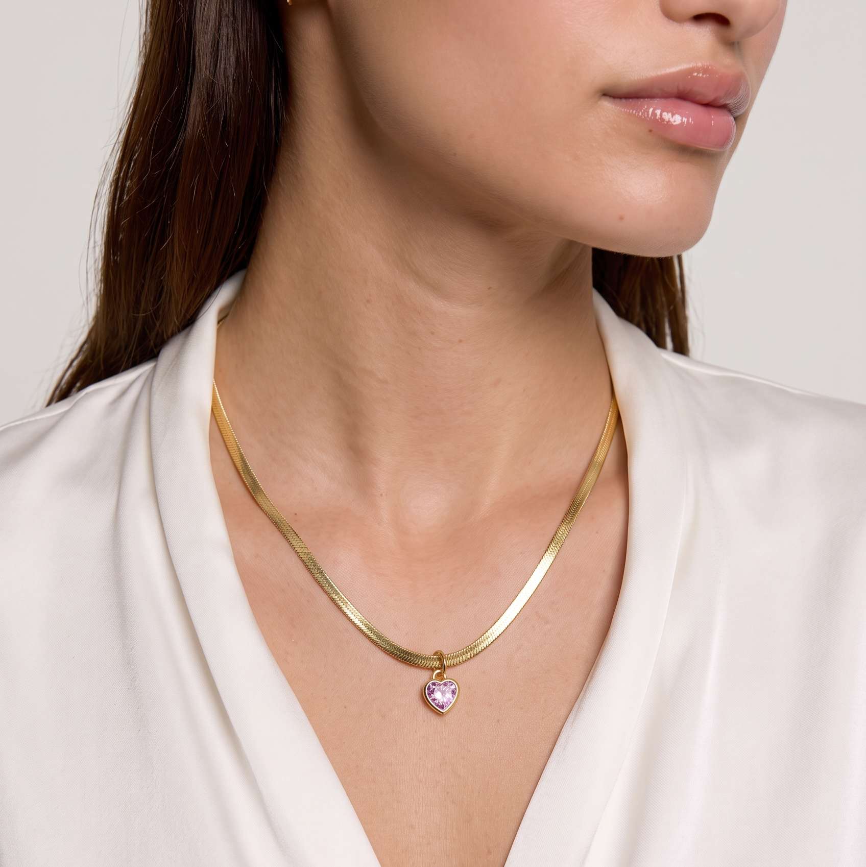 18k Gold Filled Colored CZ Bezel Heart Charm