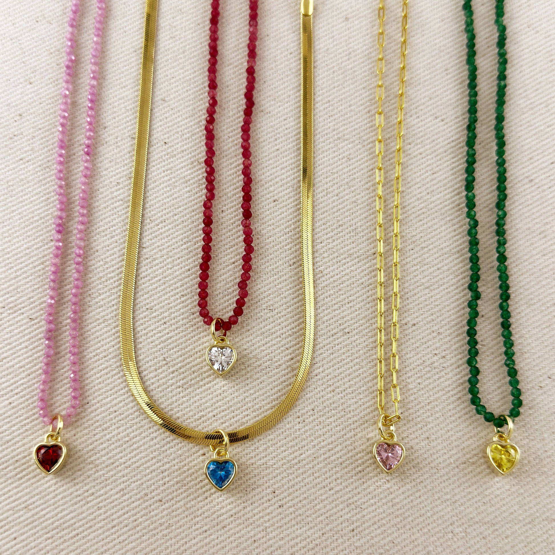 18k Gold Filled Colored CZ Bezel Heart Charm