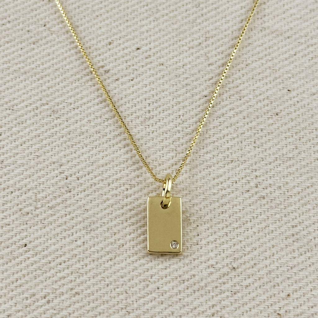 18k Gold Filled Solitaire CZ Plate Necklace