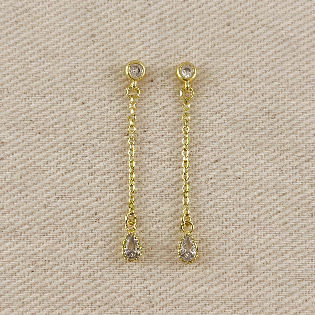 18k Gold Filled Teardrop CZ Dangling Earrings