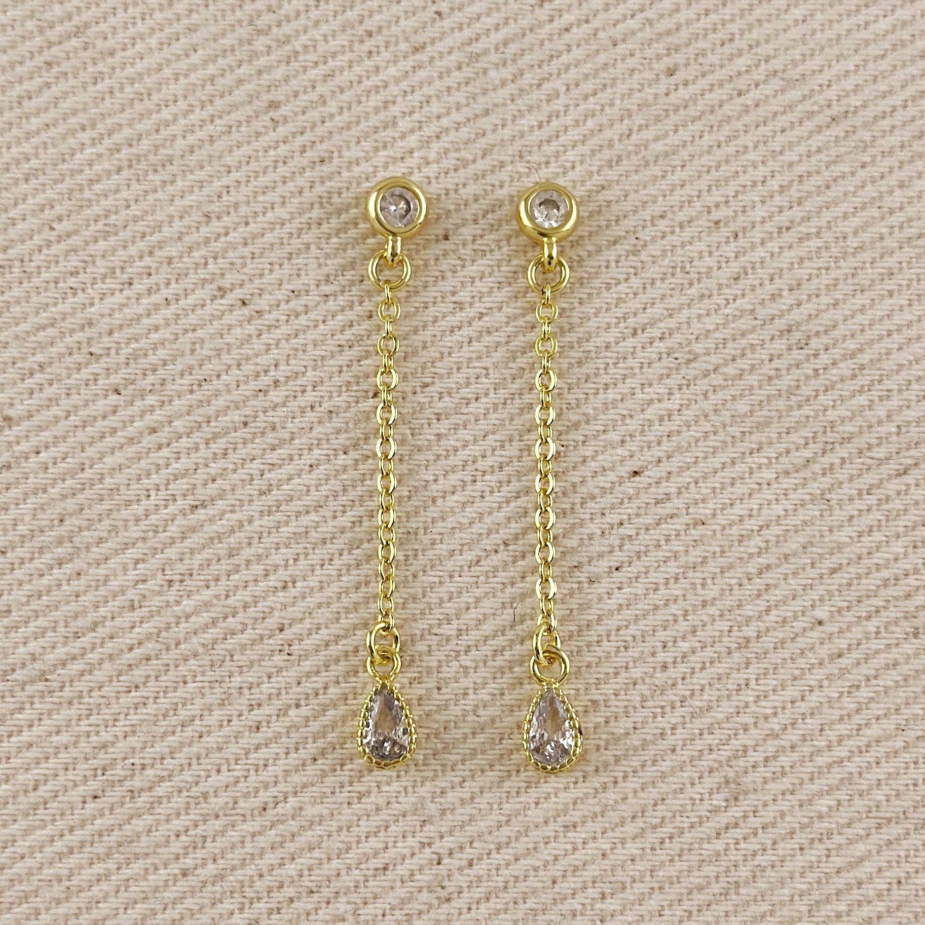 18k Gold Filled Teardrop CZ Dangling Earrings