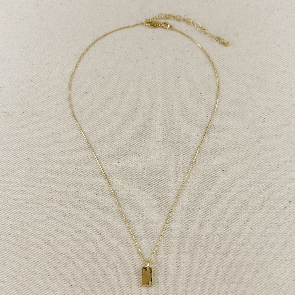 18k Gold Filled Solitaire CZ Plate Necklace