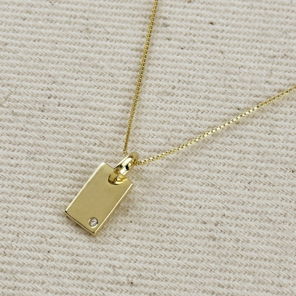18k Gold Filled Solitaire CZ Plate Necklace