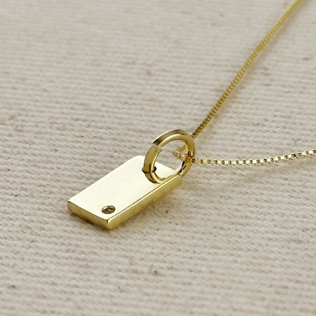 18k Gold Filled Solitaire CZ Plate Necklace