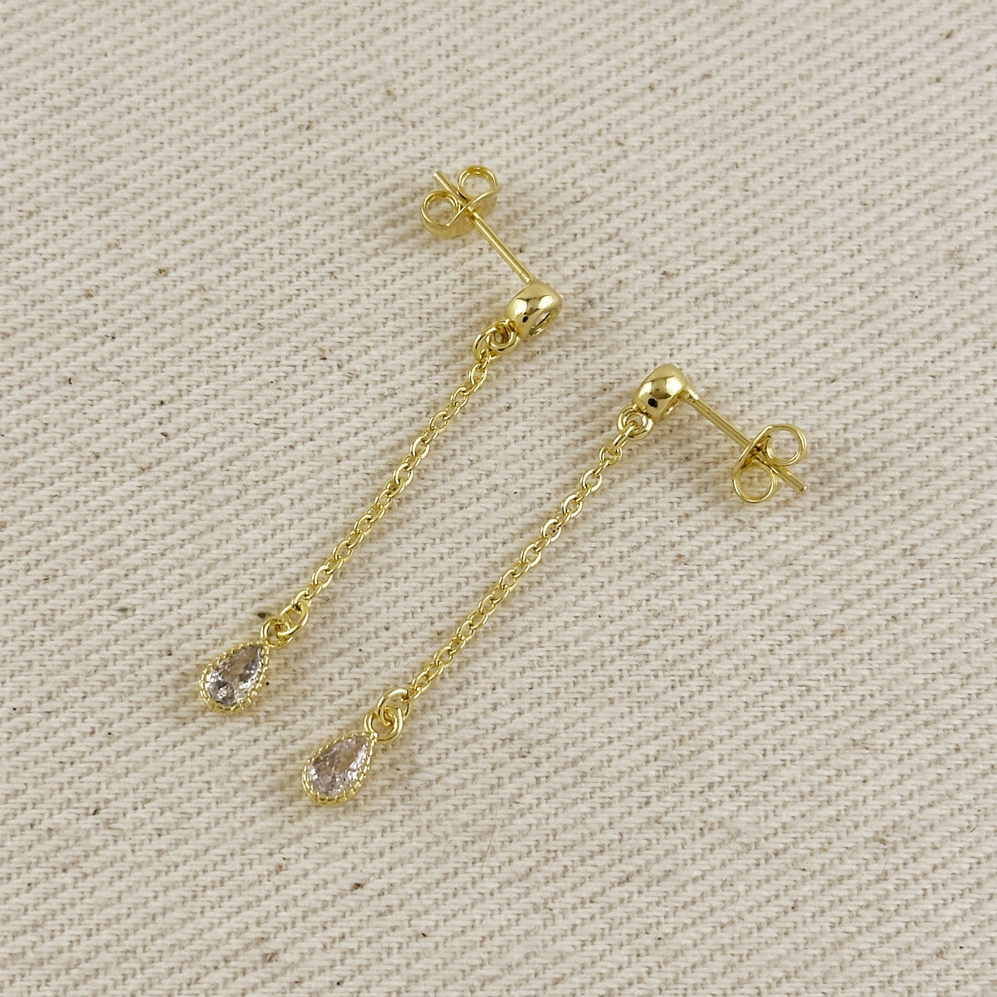 18k Gold Filled Teardrop CZ Dangling Earrings