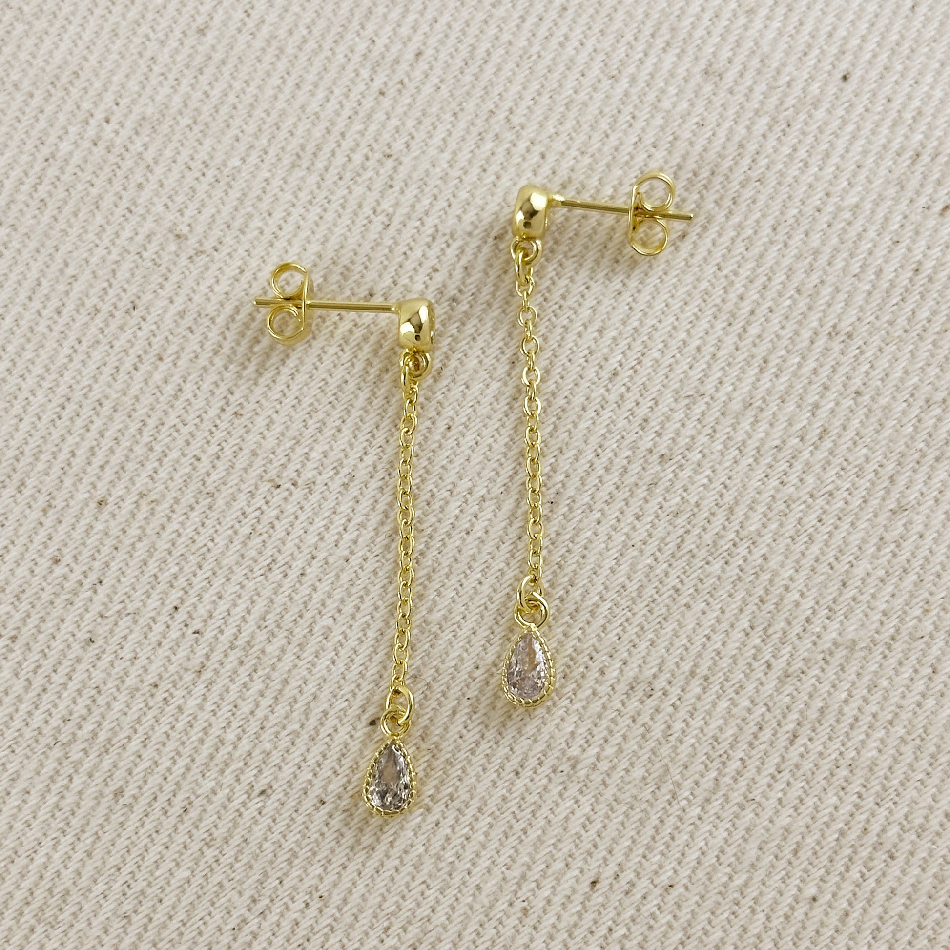 18k Gold Filled Teardrop CZ Dangling Earrings