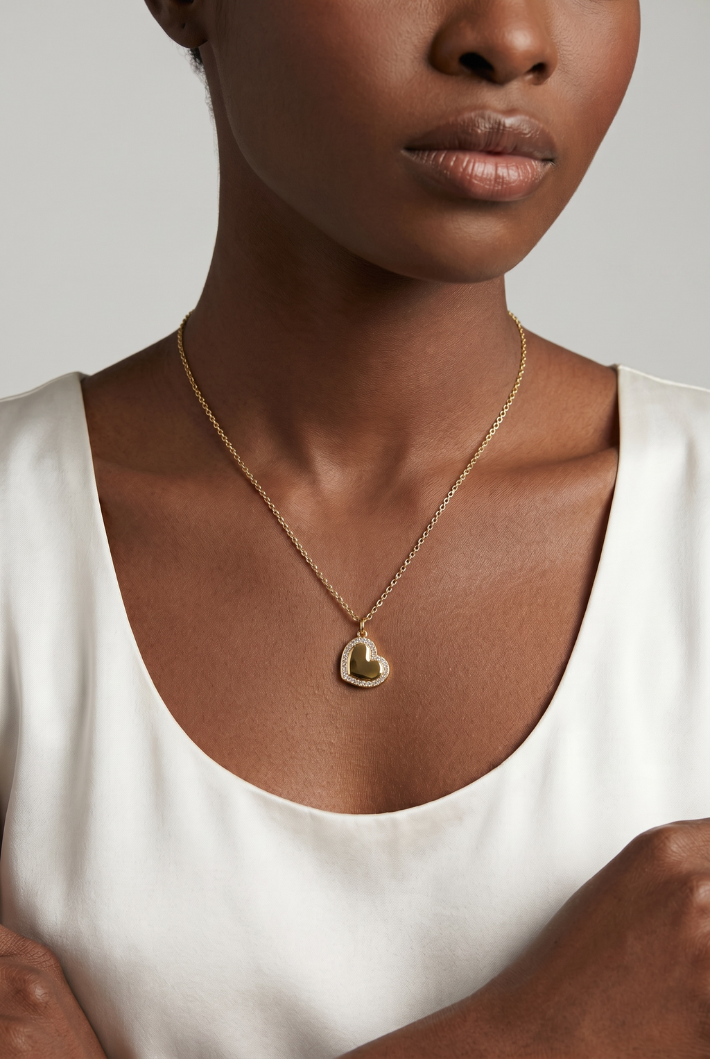 18k Gold Filled CZ Polished Heart Pendant