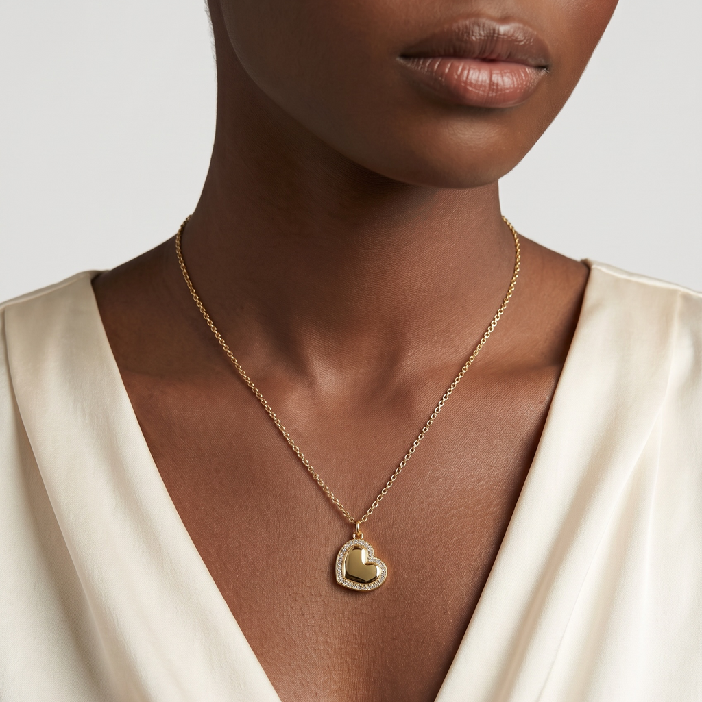 18k Gold Filled CZ Polished Heart Pendant