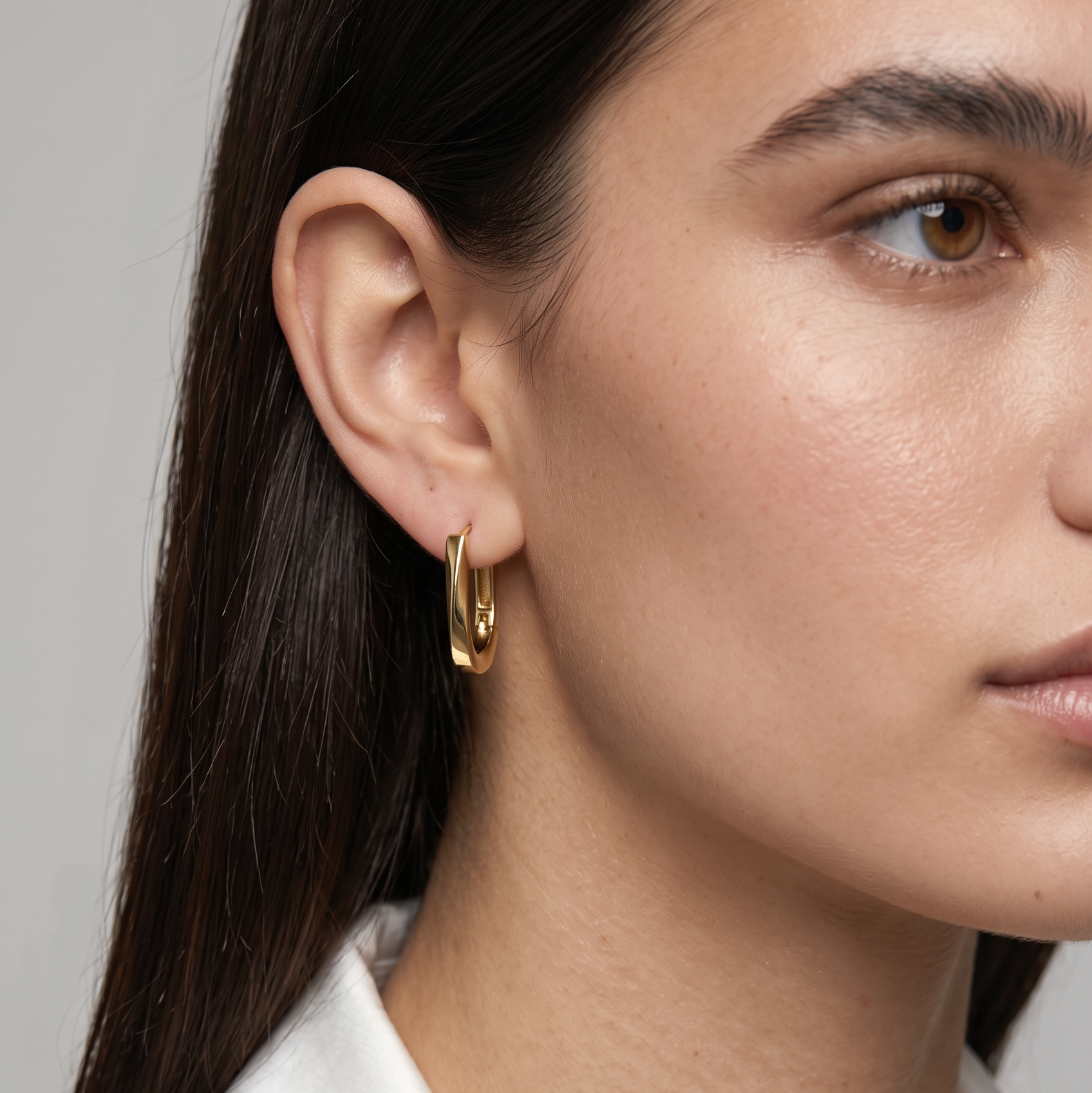 18k Gold Filled Slight Twist Oblong Hoop Earrings