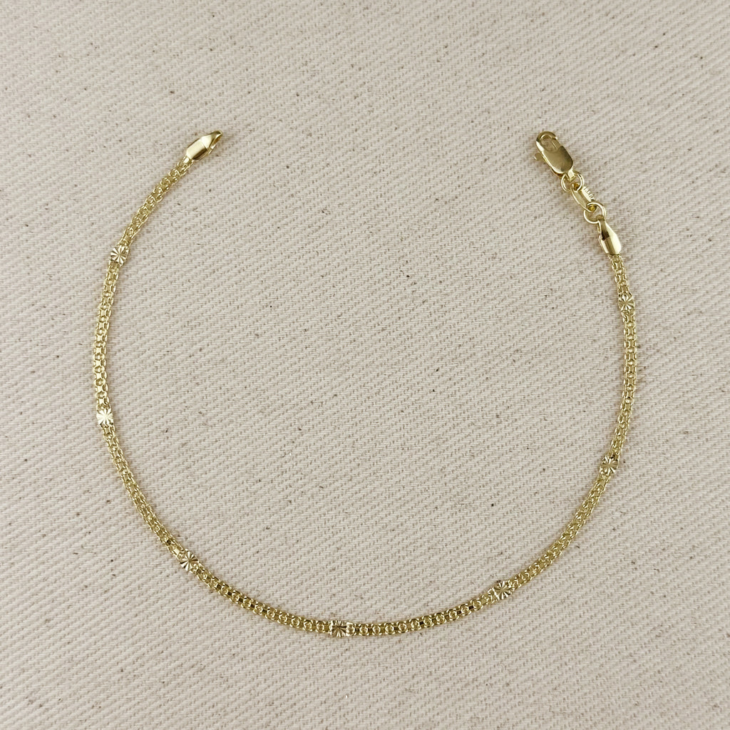 18k Gold Filled 2.5mm Mesh Chain with Diamond Cut Pressed Detail Anklet