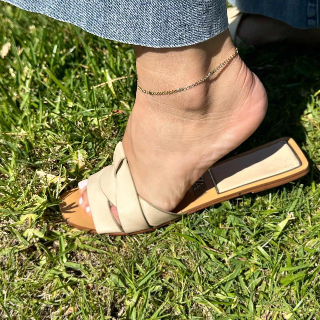 18k Gold Filled 2.5mm Mesh Chain with Diamond Cut Pressed Detail Anklet