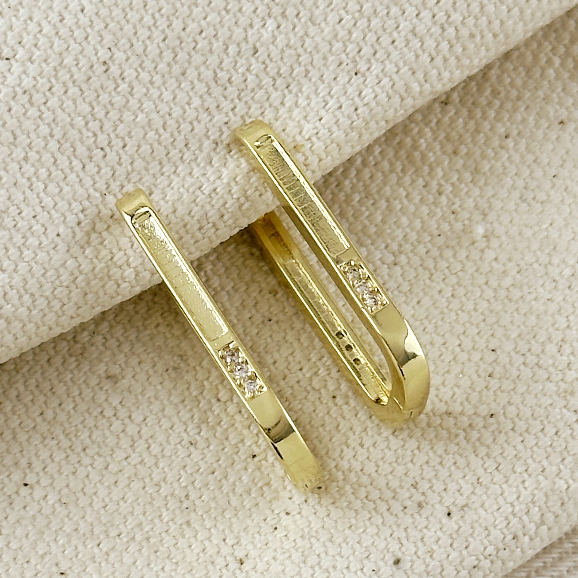 18k Gold Filled Slight Long Oblong CZ Hoop Earrings