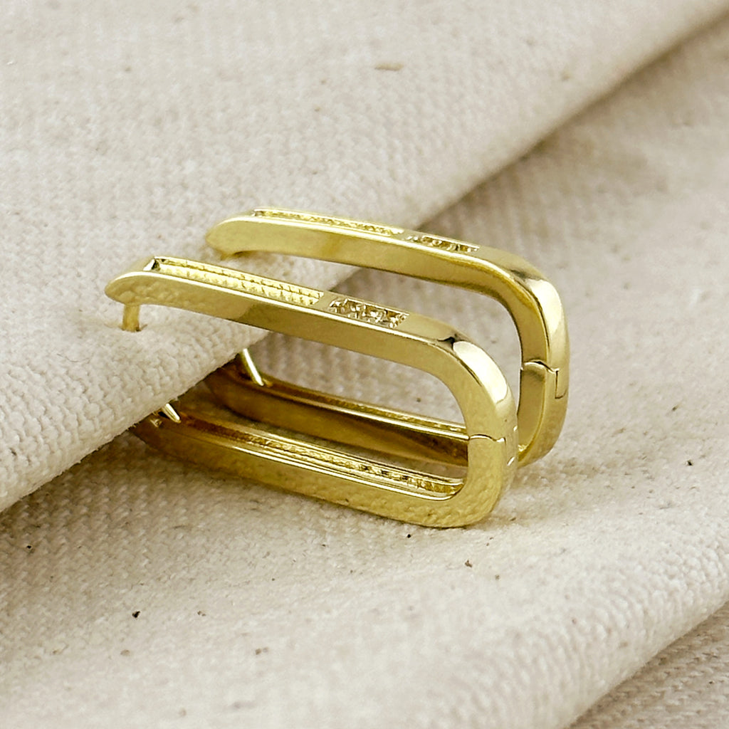 18k Gold Filled Slight Long Oblong CZ Hoop Earrings