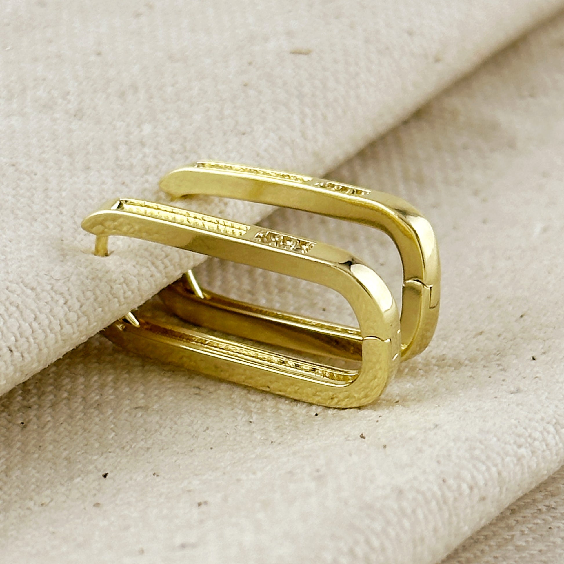 18k Gold Filled Slight Long Oblong CZ Hoop Earrings