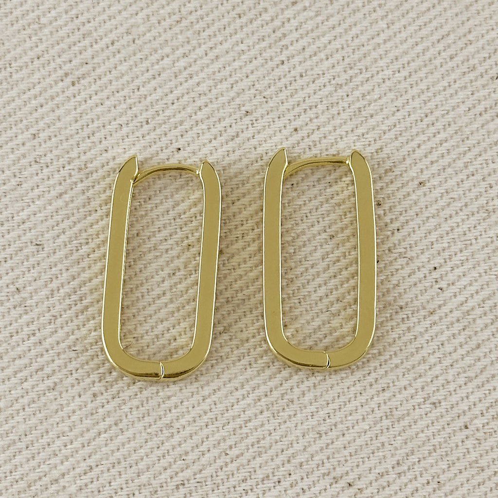18k Gold Filled Slight Long Oblong CZ Hoop Earrings