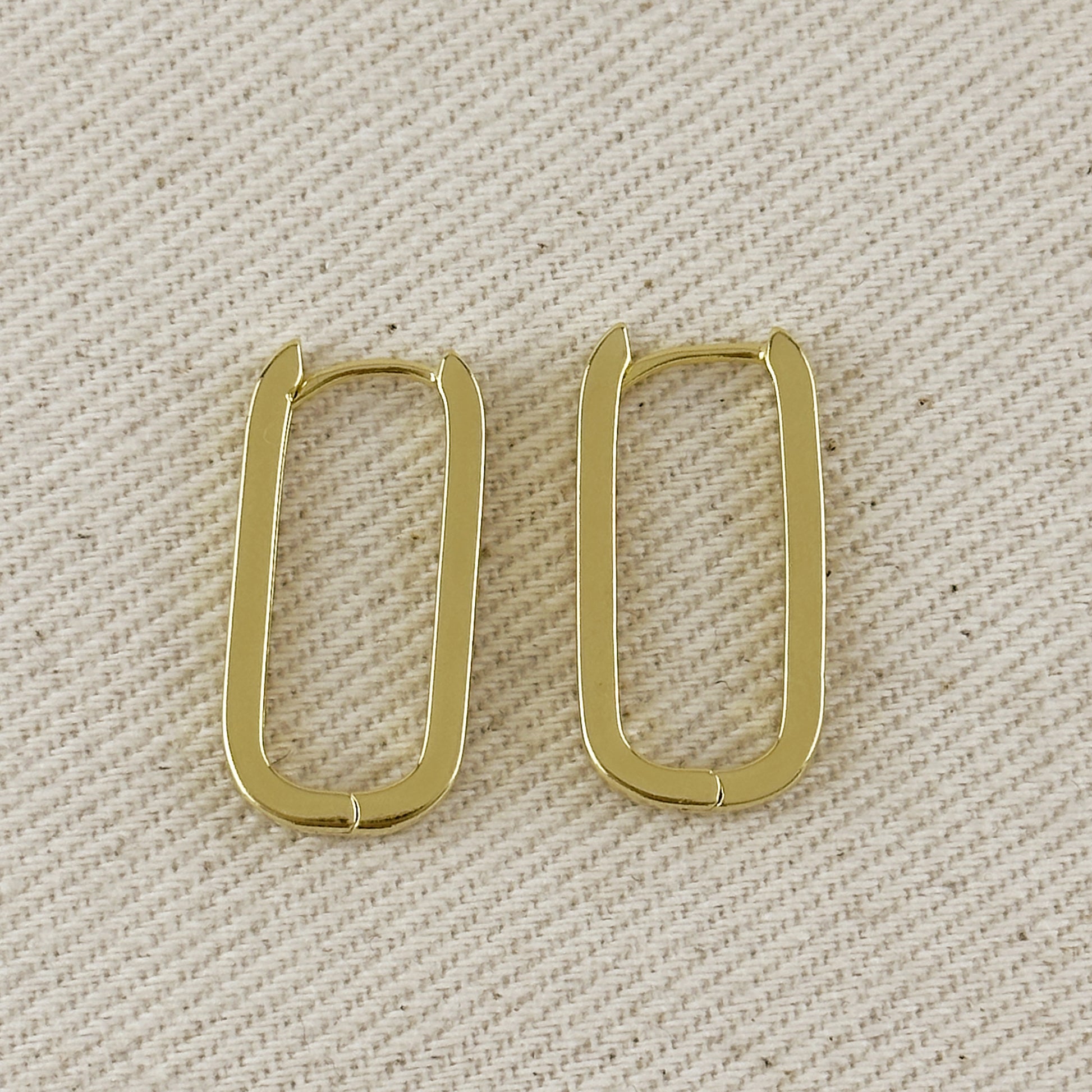18k Gold Filled Slight Long Oblong CZ Hoop Earrings