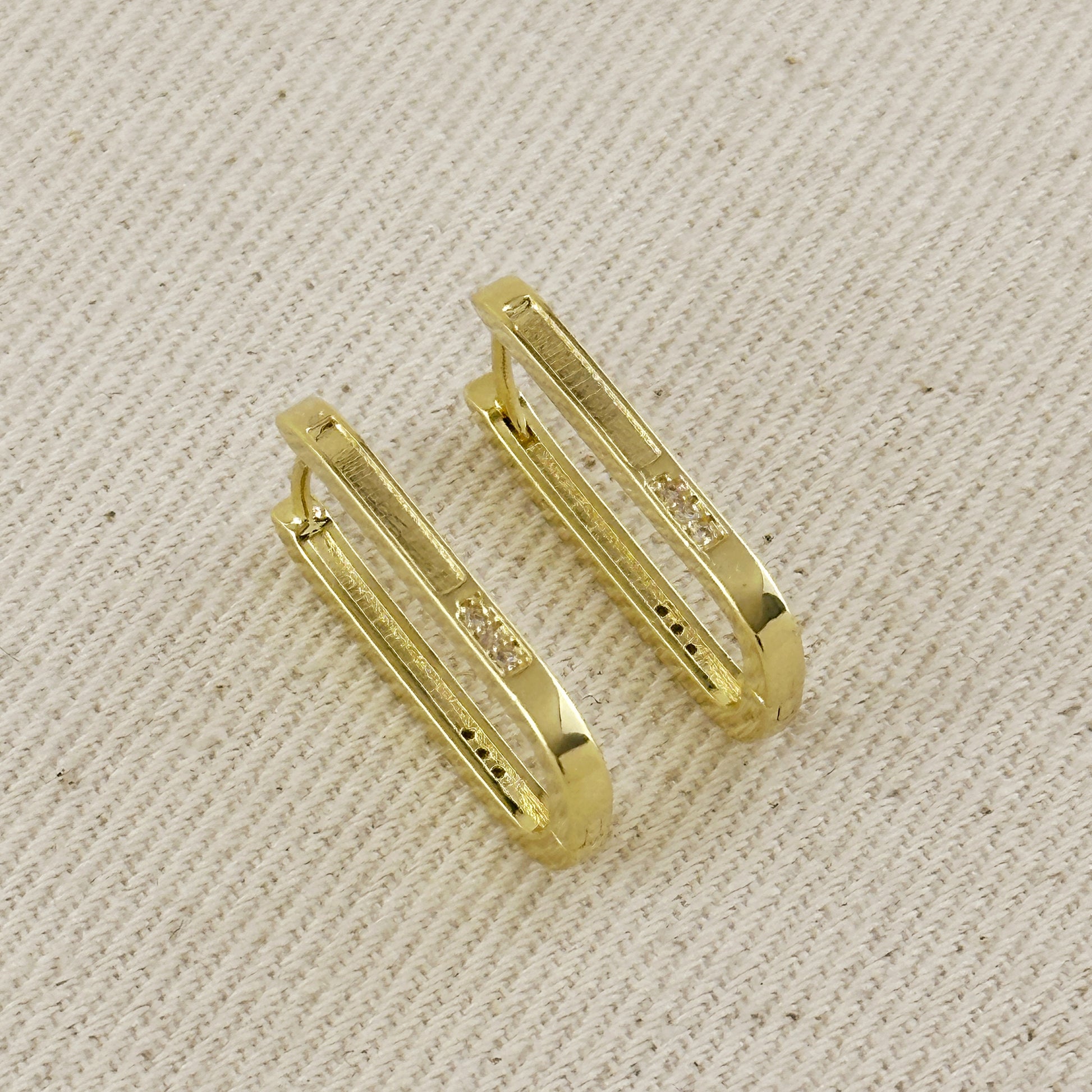 18k Gold Filled Slight Long Oblong CZ Hoop Earrings