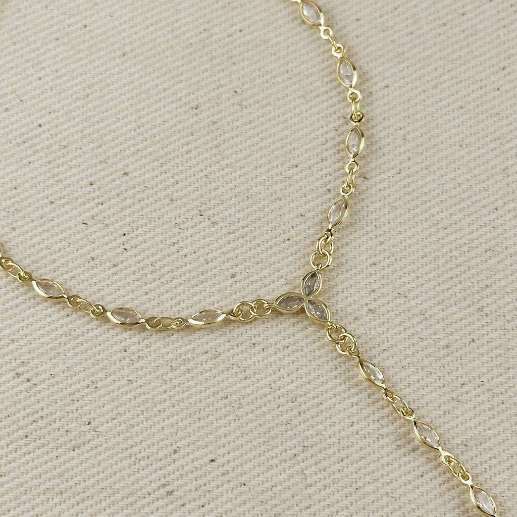 18k Gold Filled Bezel CZ Ellipse Hand Chain