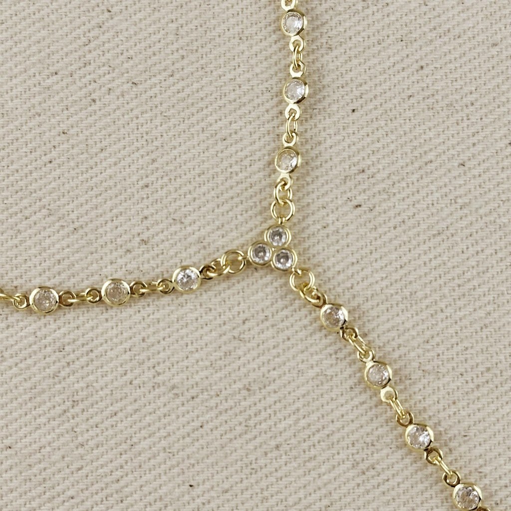 18k Gold Filled Round Bezel CZ Hand Chain