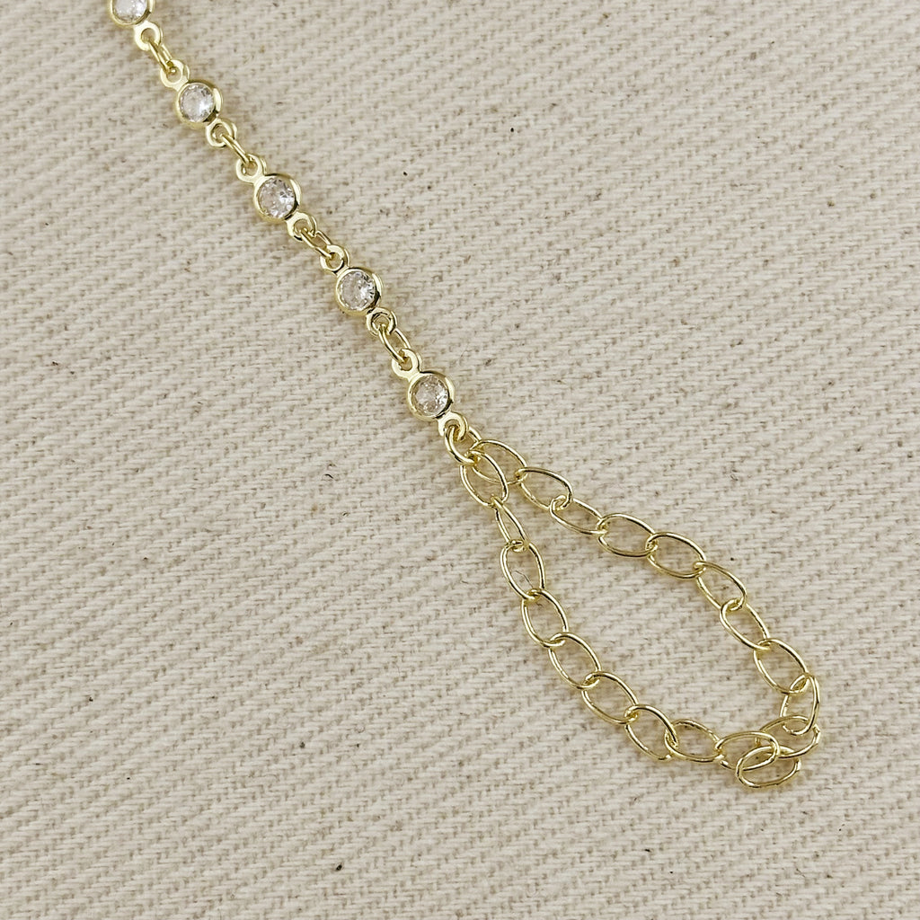18k Gold Filled Round Bezel CZ Hand Chain