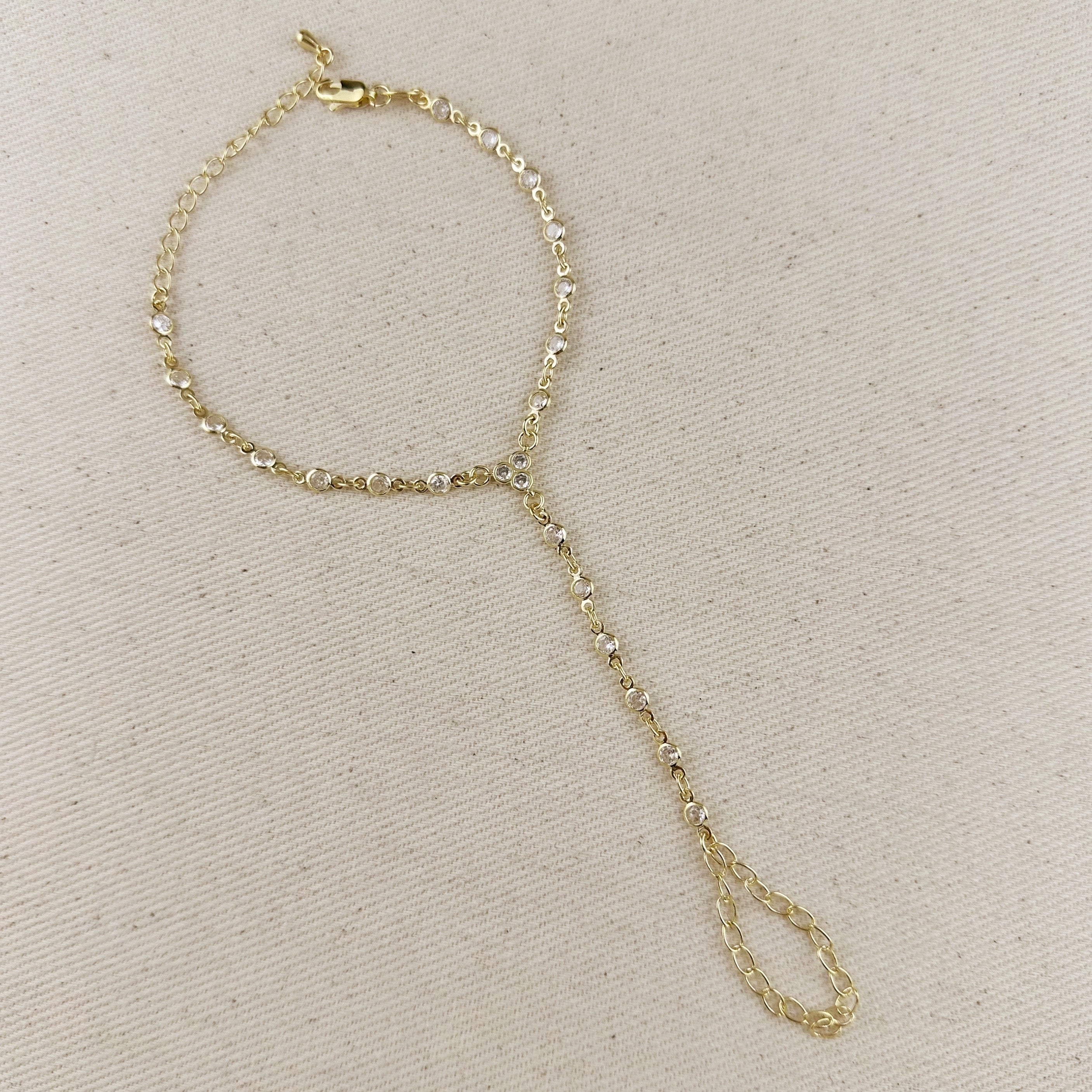 18k Gold Filled Round Bezel CZ Hand Chain – GoldFi