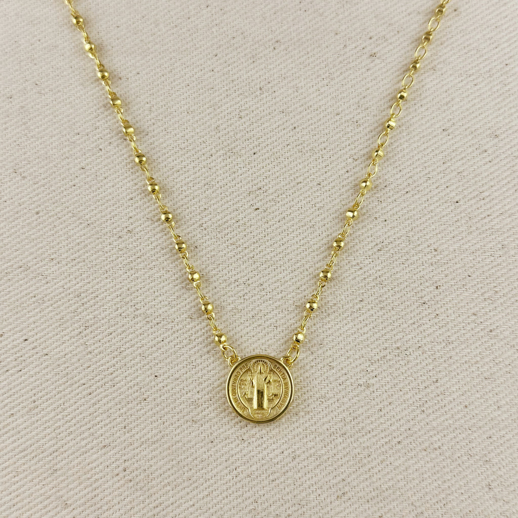 18k Gold Filled Beaded Saint Benedict Necklace