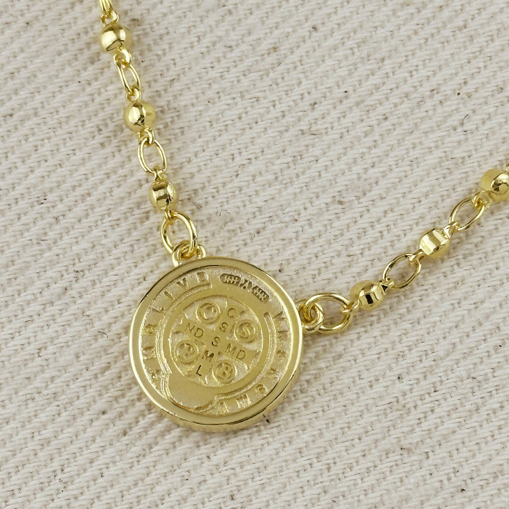 18k Gold Filled Beaded Saint Benedict Necklace