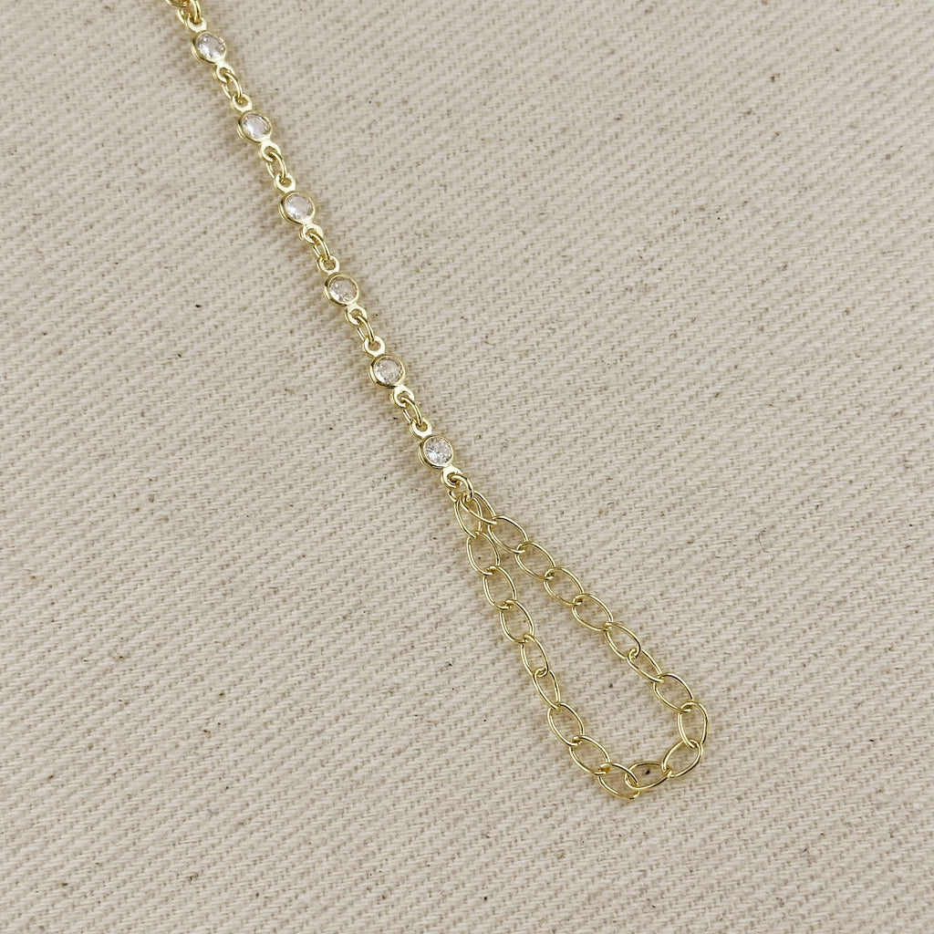 18k Gold Filled Dainty Round Bezel CZ Hand Chain