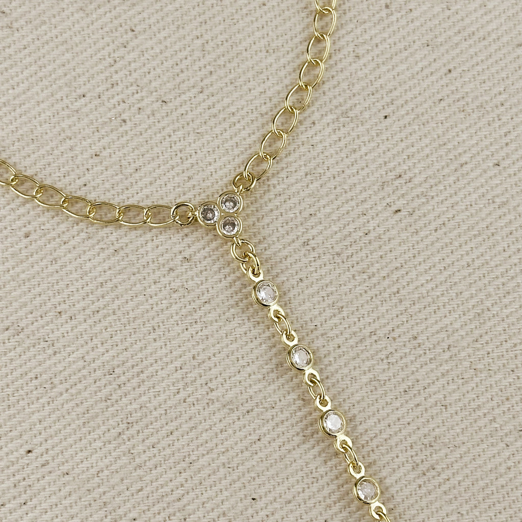 18k Gold Filled Dainty Round Bezel CZ Hand Chain