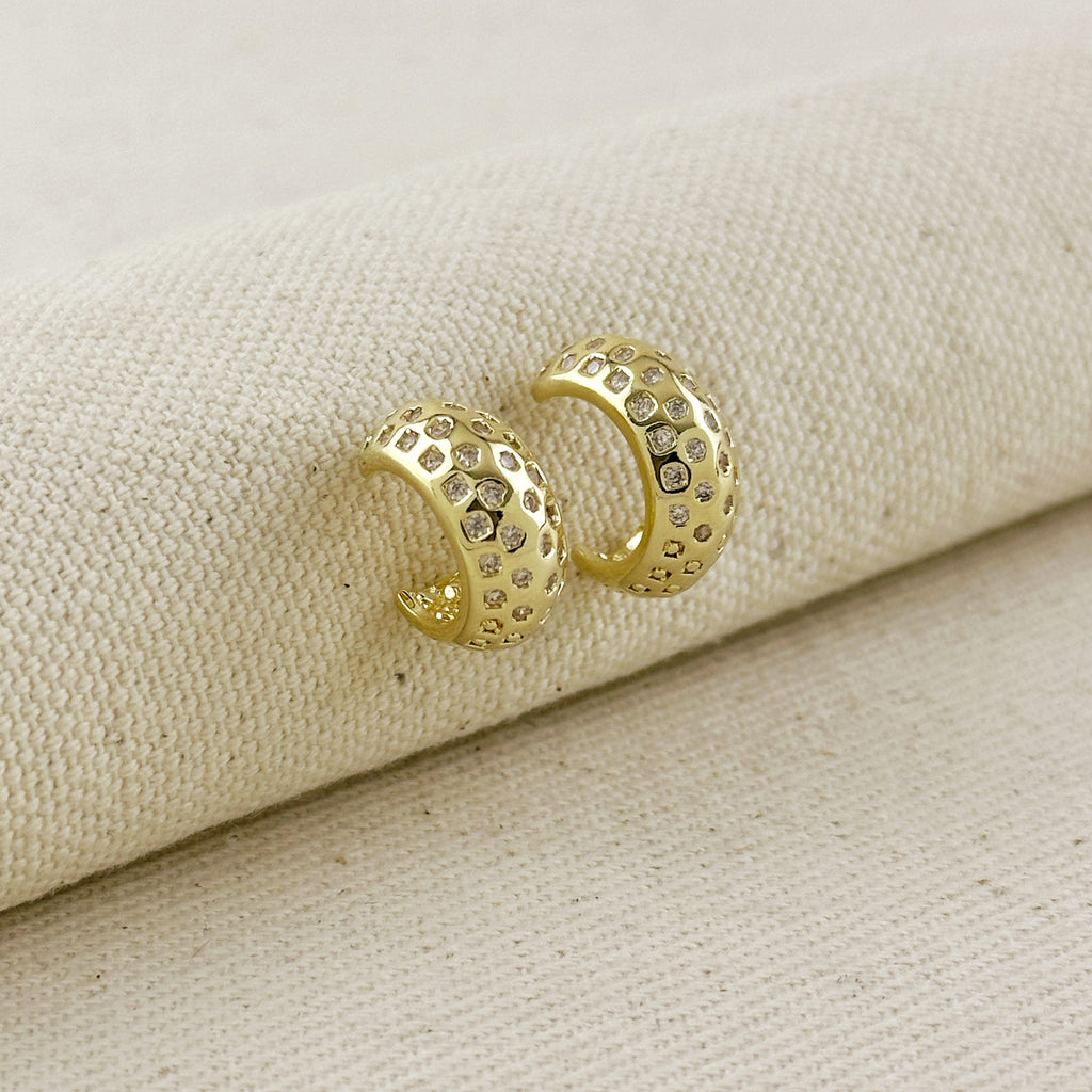 18k Gold Filled Curved CZ C- Hoop Earrings
