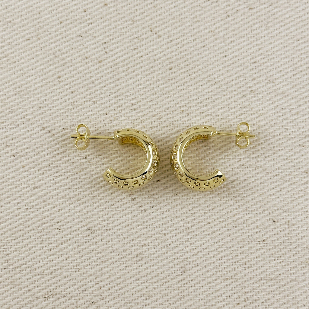 18k Gold Filled Curved CZ C- Hoop Earrings