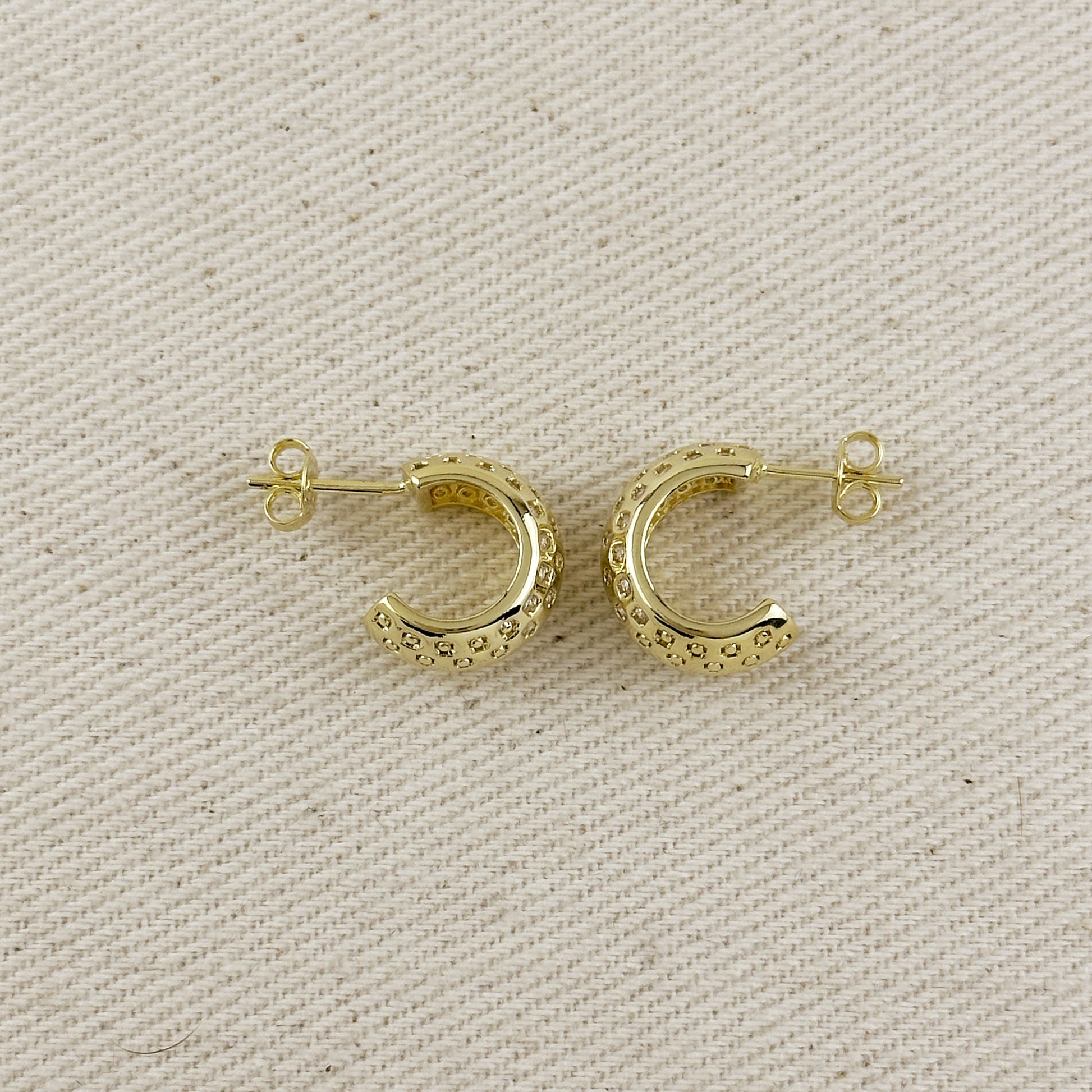 18k Gold Filled Curved CZ C- Hoop Earrings