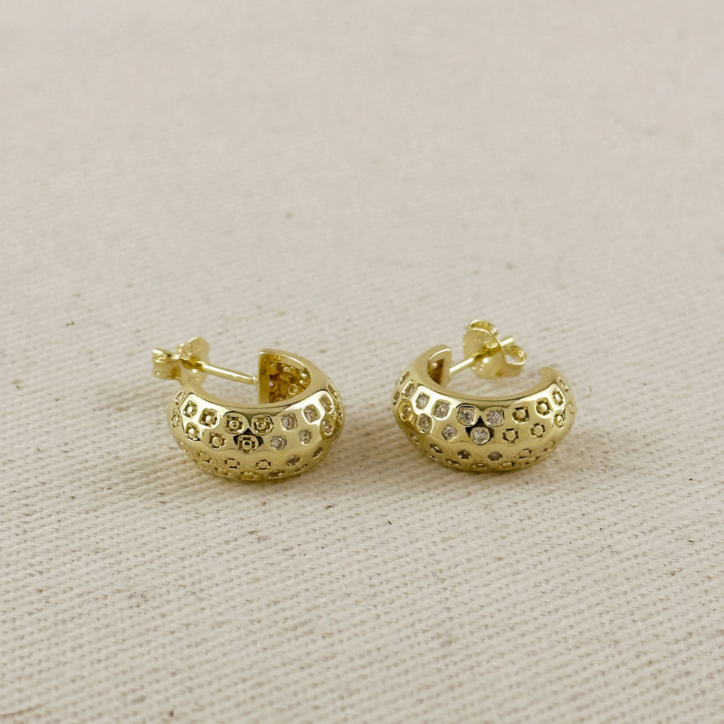 18k Gold Filled Curved CZ C- Hoop Earrings