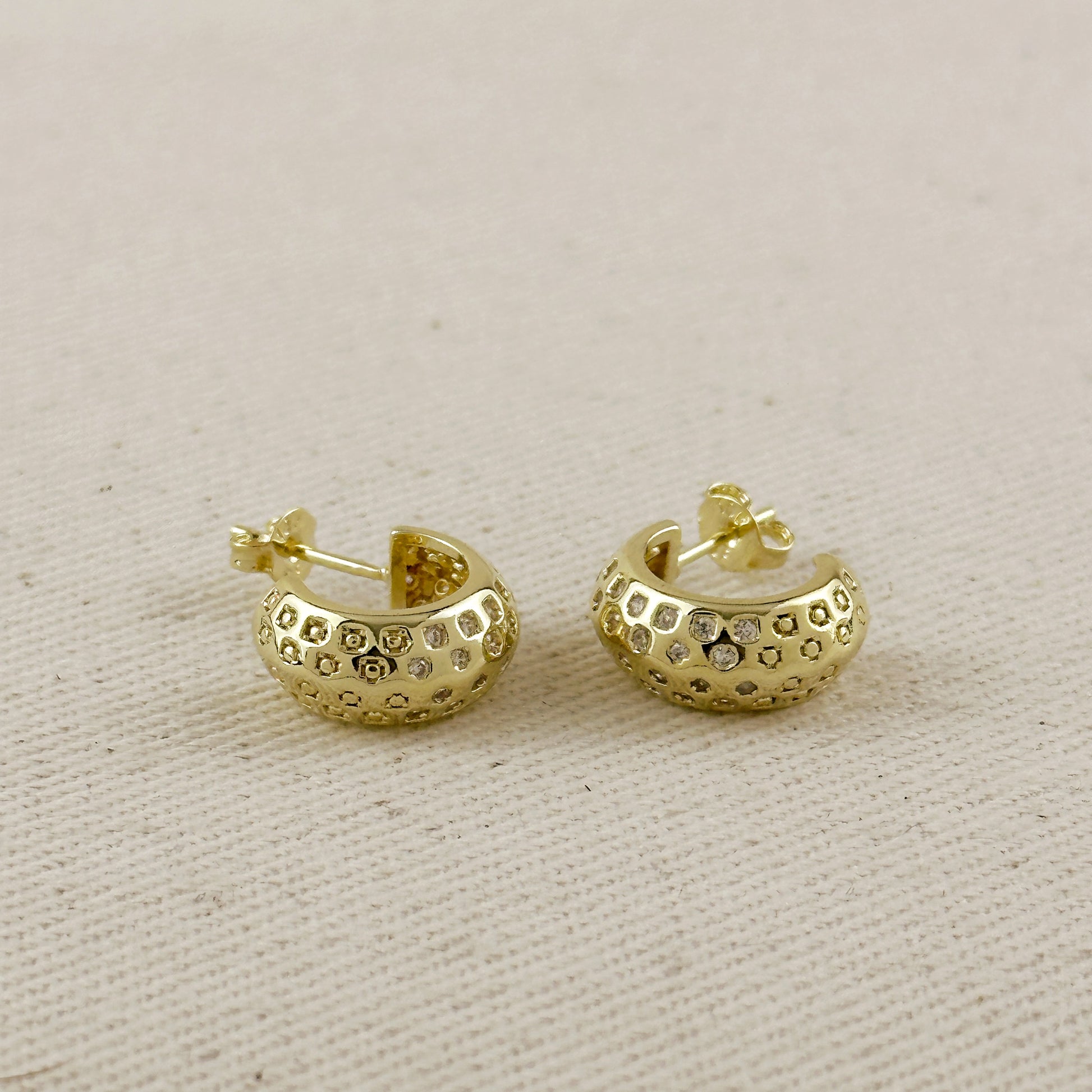 18k Gold Filled Curved CZ C- Hoop Earrings