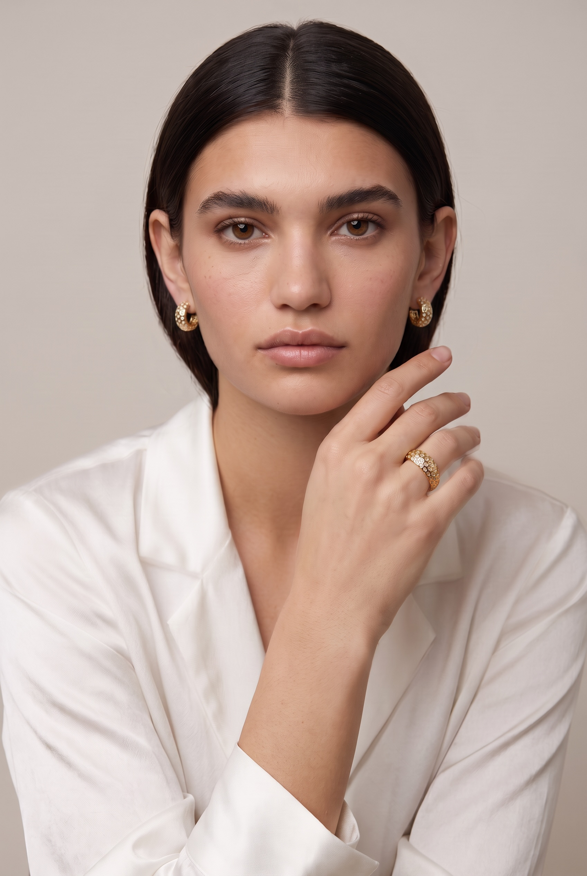18k Gold Filled Curved CZ C- Hoop Earrings