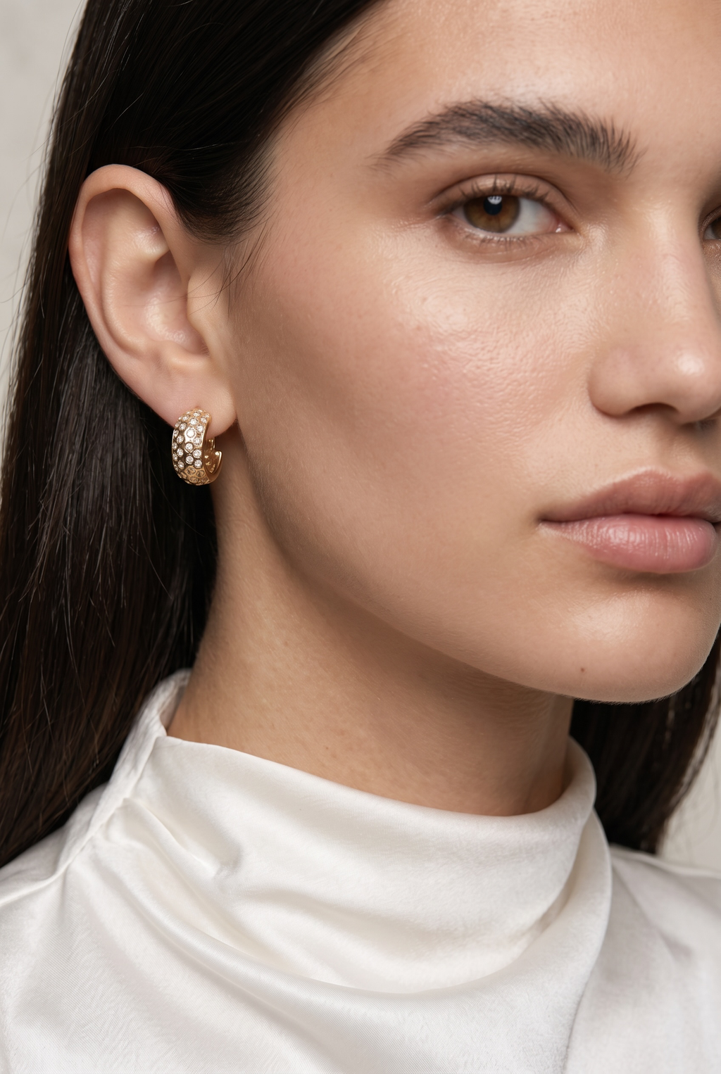 18k Gold Filled Curved CZ C- Hoop Earrings
