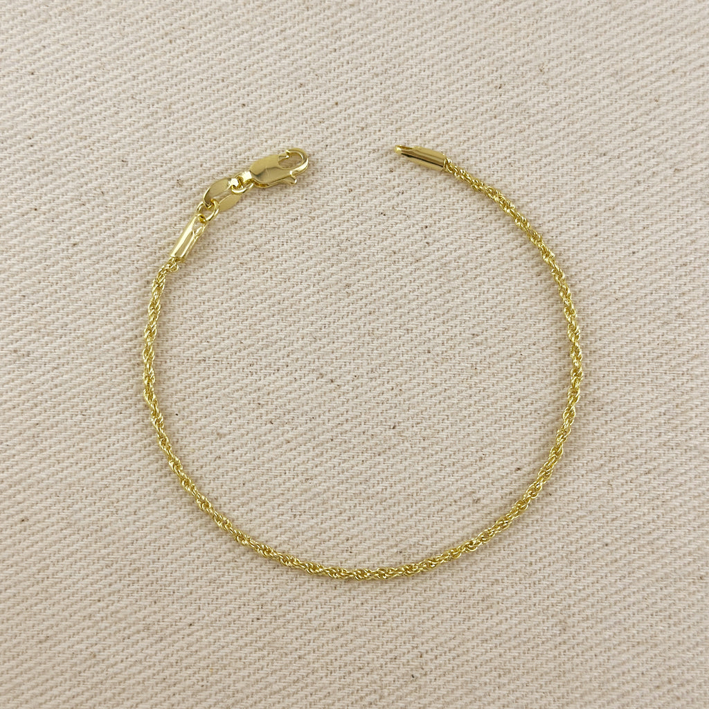 18k Gold Filled 1.7mm Rope Chain Bracelet