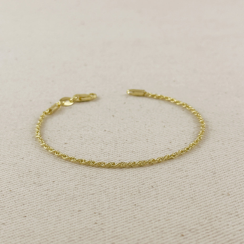 18k Gold Filled 1.7mm Rope Chain Bracelet