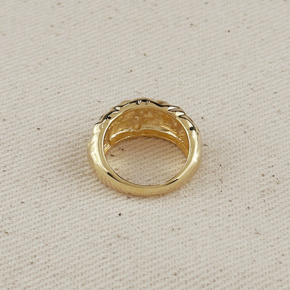 18k Gold Filled Hammered Moon Ring With CZ Stones