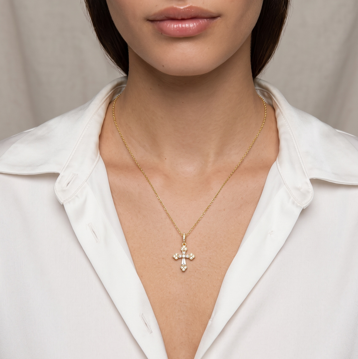 18k Gold Filled CZ Bail Cross Necklace