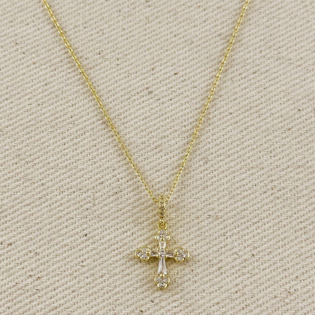 18k Gold Filled CZ Bail Cross Necklace
