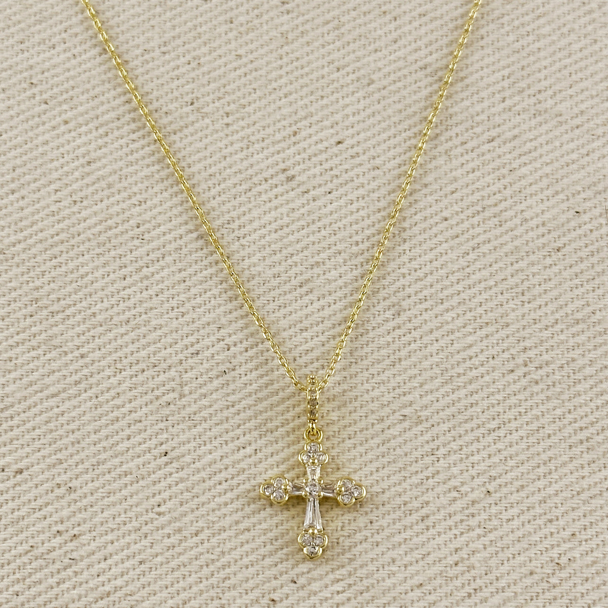 18k Gold Filled CZ Bail Cross Necklace