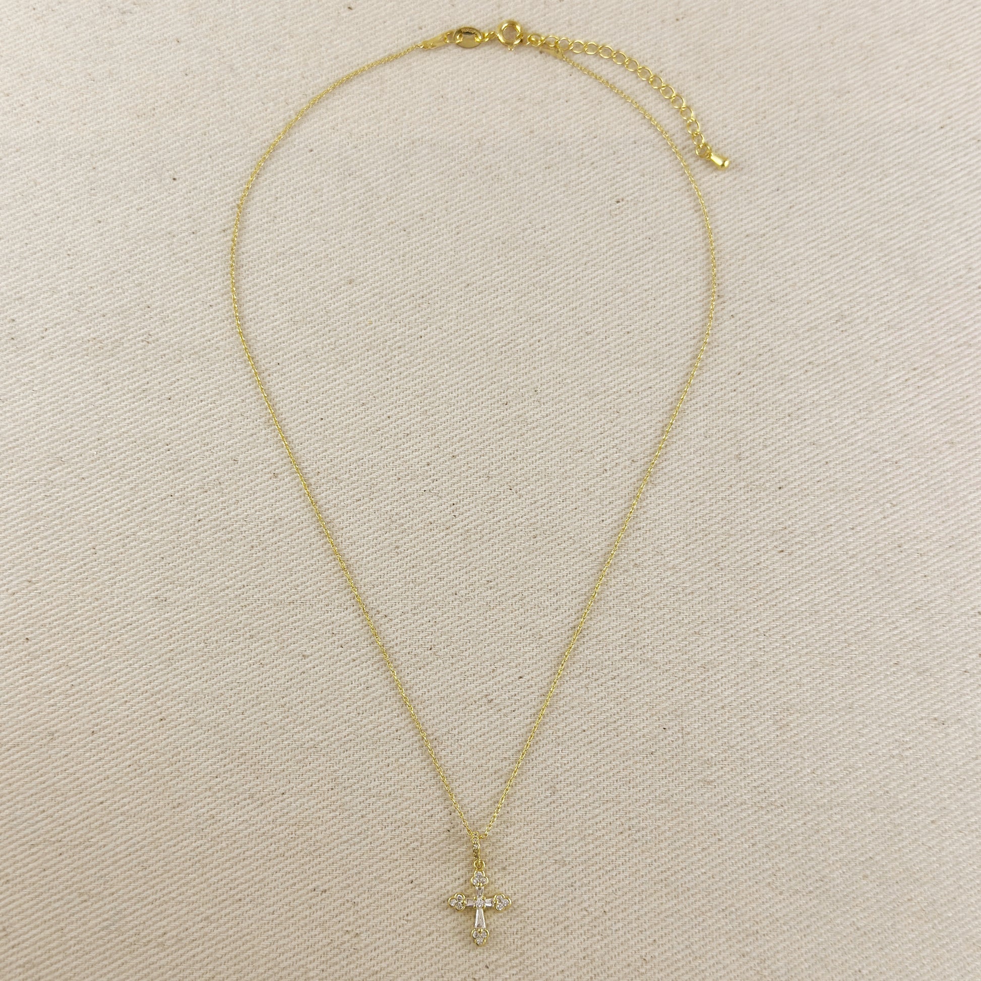 18k Gold Filled CZ Bail Cross Necklace