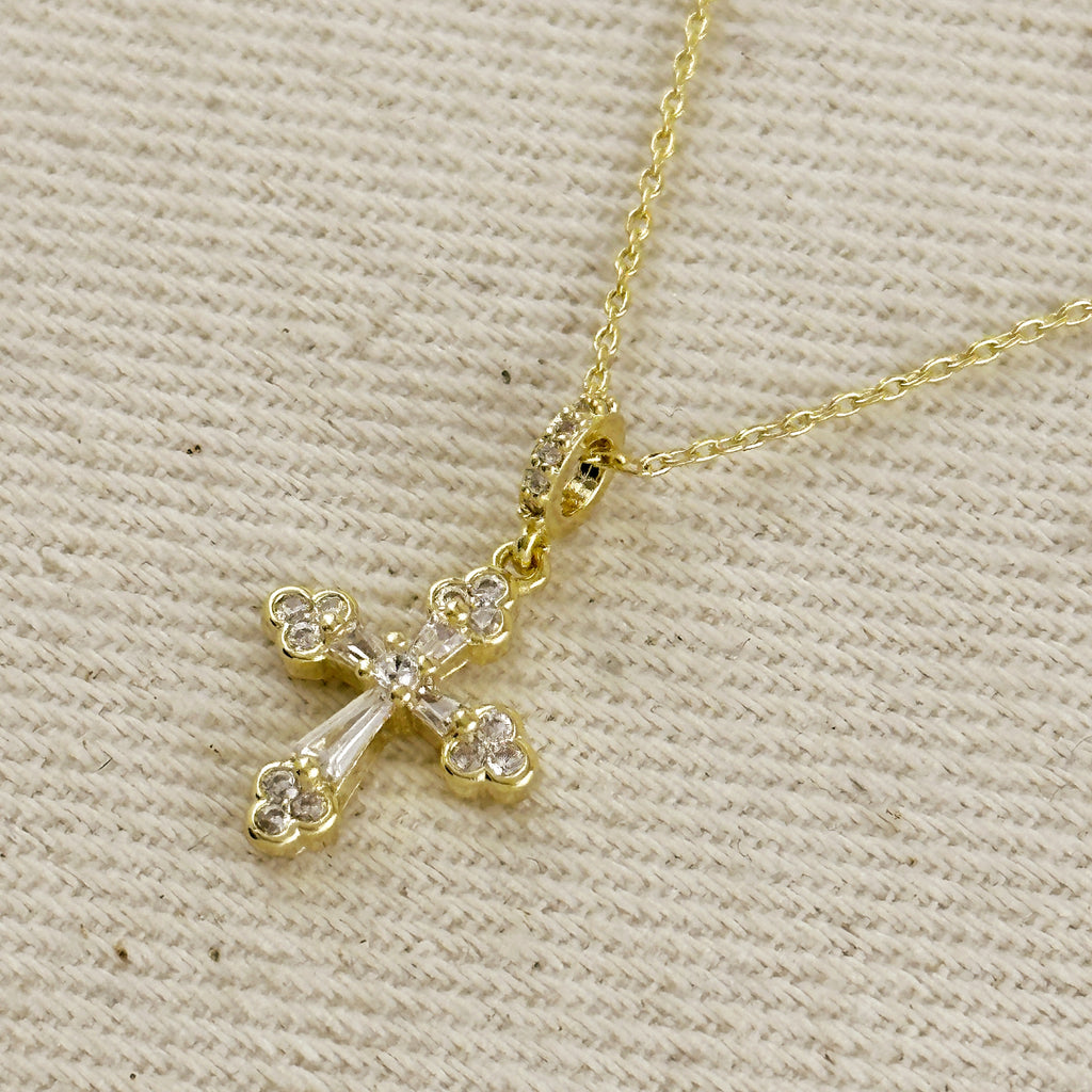 18k Gold Filled CZ Bail Cross Necklace