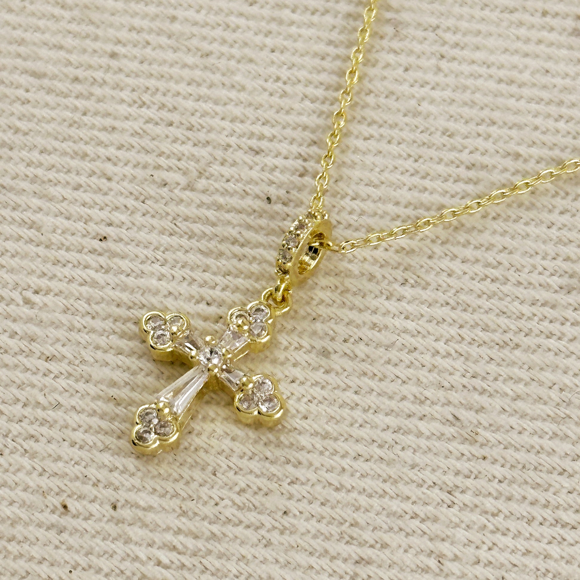 18k Gold Filled CZ Bail Cross Necklace