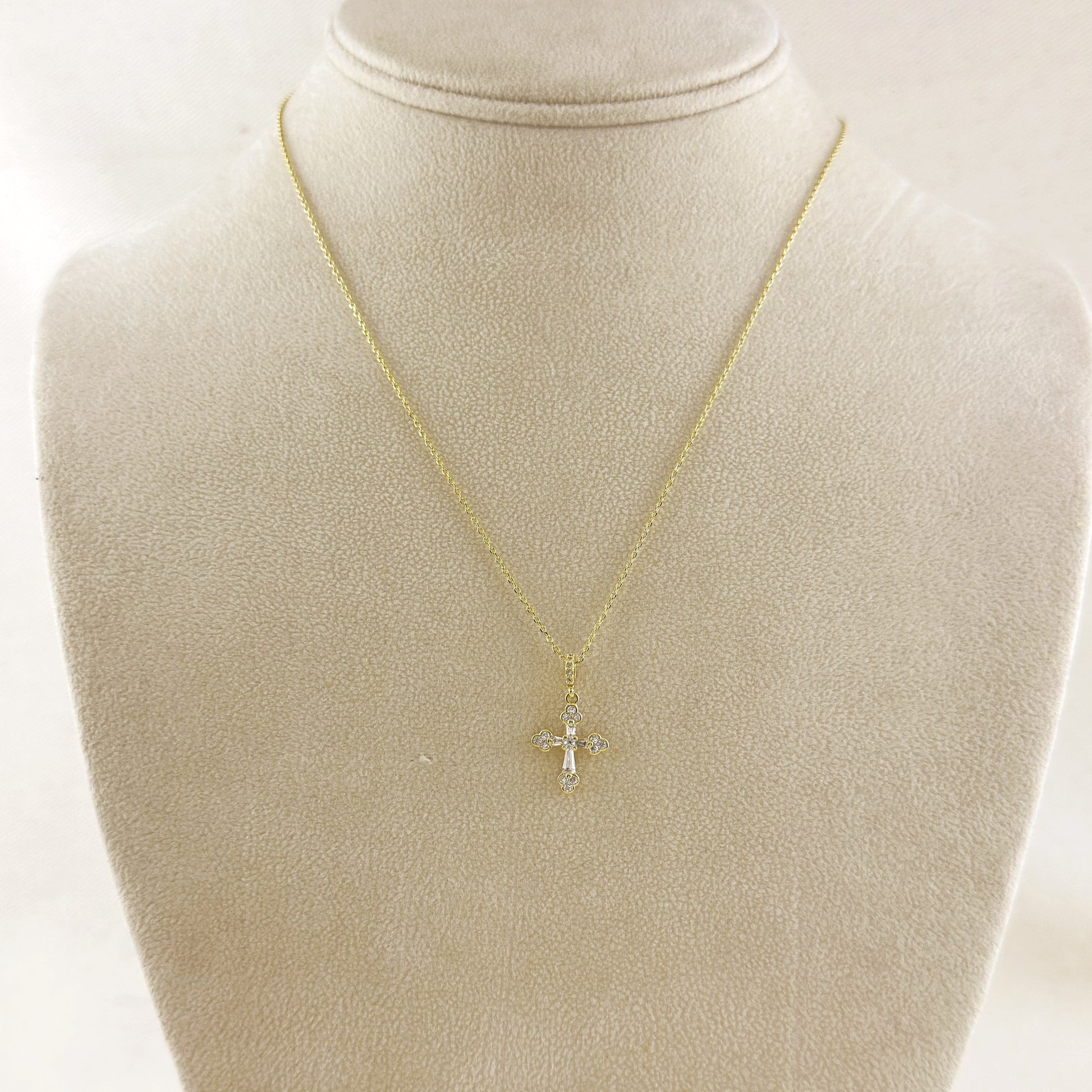 18k Gold Filled CZ Bail Cross Necklace